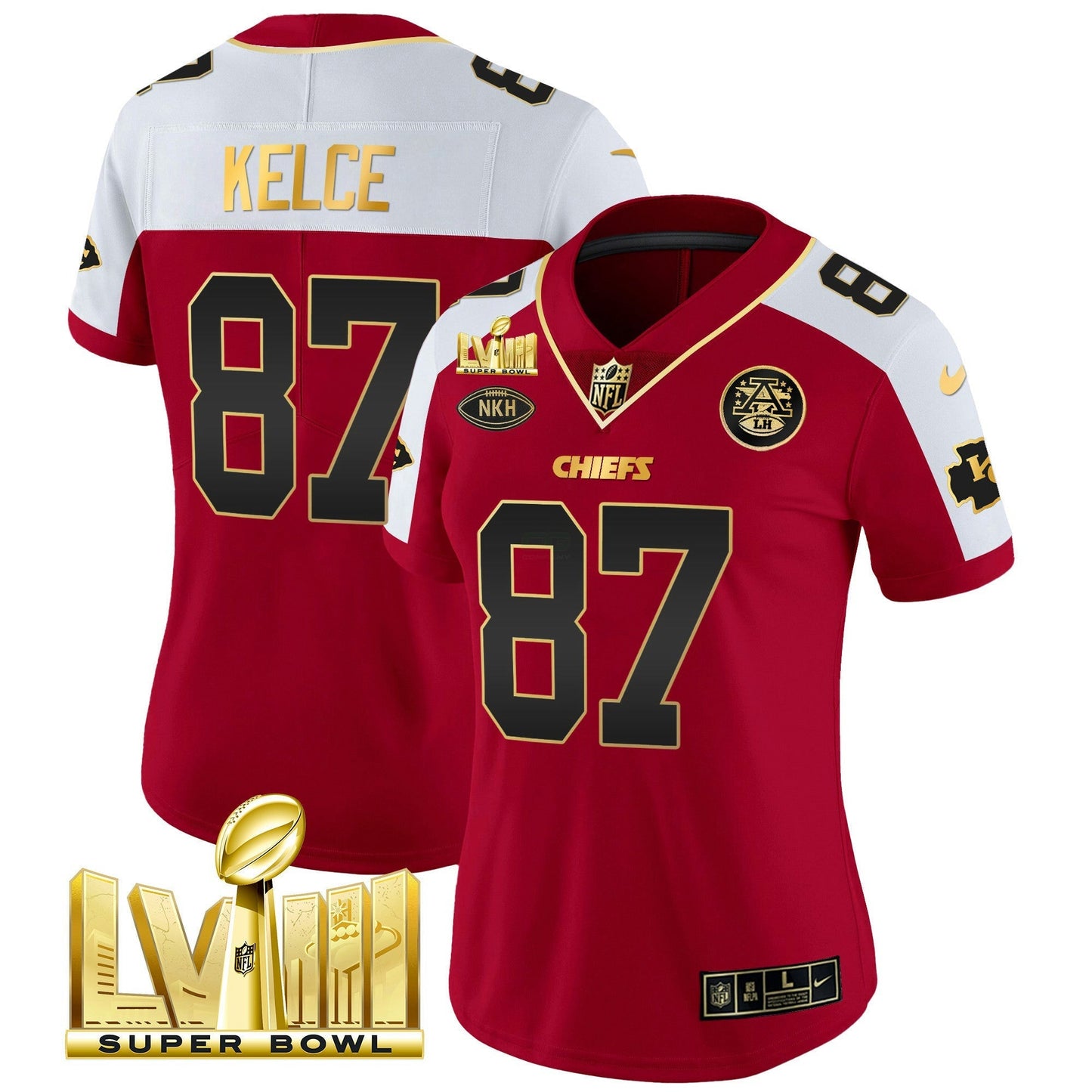 Camisa NFL Kansas City Chiefs Women’s Super Bowl LVIII Dourada Patch Vapor Jersey V2