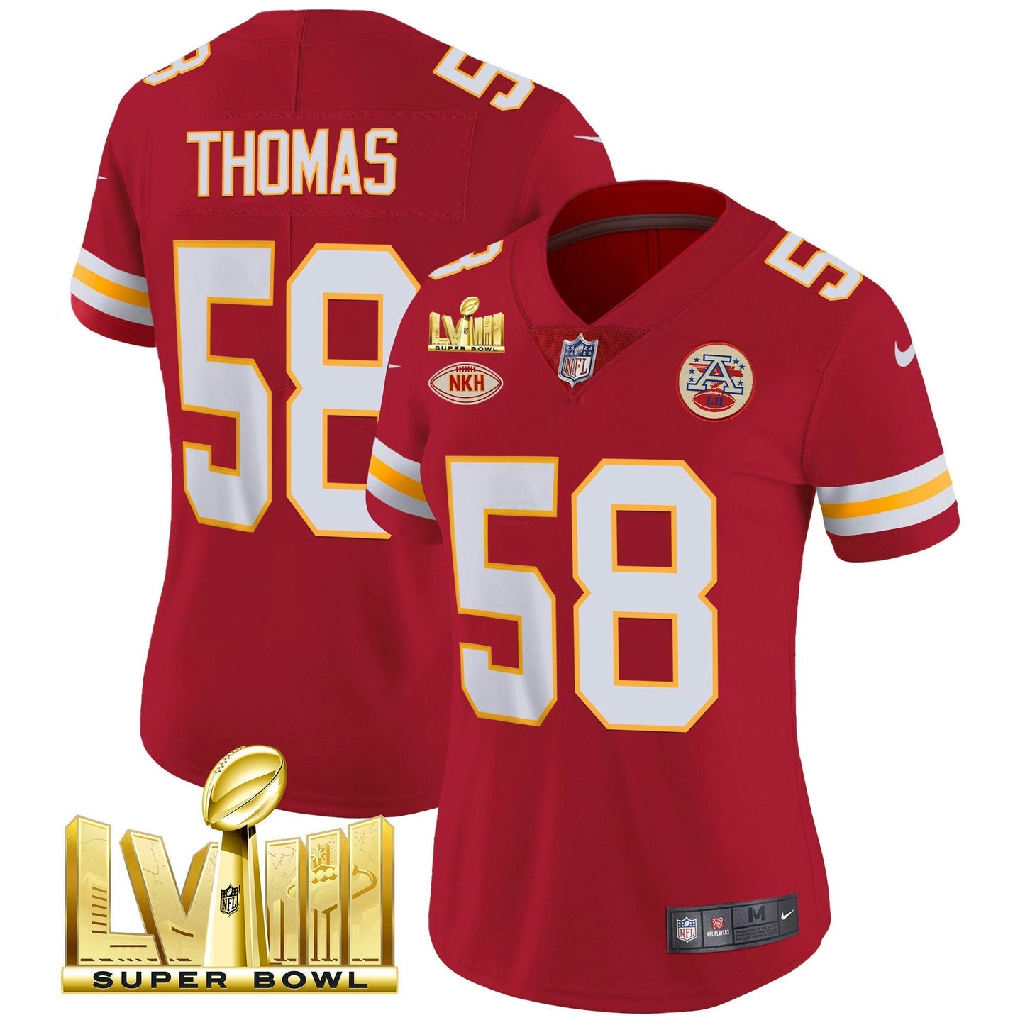 Camisa NFL Kansas City Chiefs Women’s Super Bowl LVIII Dourada Patch Vapor Jersey V2
