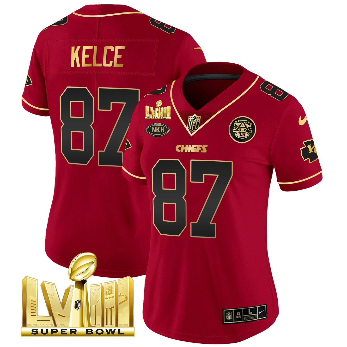 Camisa NFL Kansas City Chiefs Women’s Super Bowl LVIII Dourada Patch Vapor Jersey V2