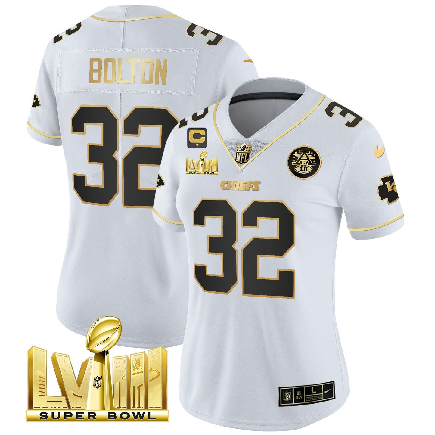 Camisa NFL Women’s Super Bowl LVIII Dourada Patch Vapor Jersey V4