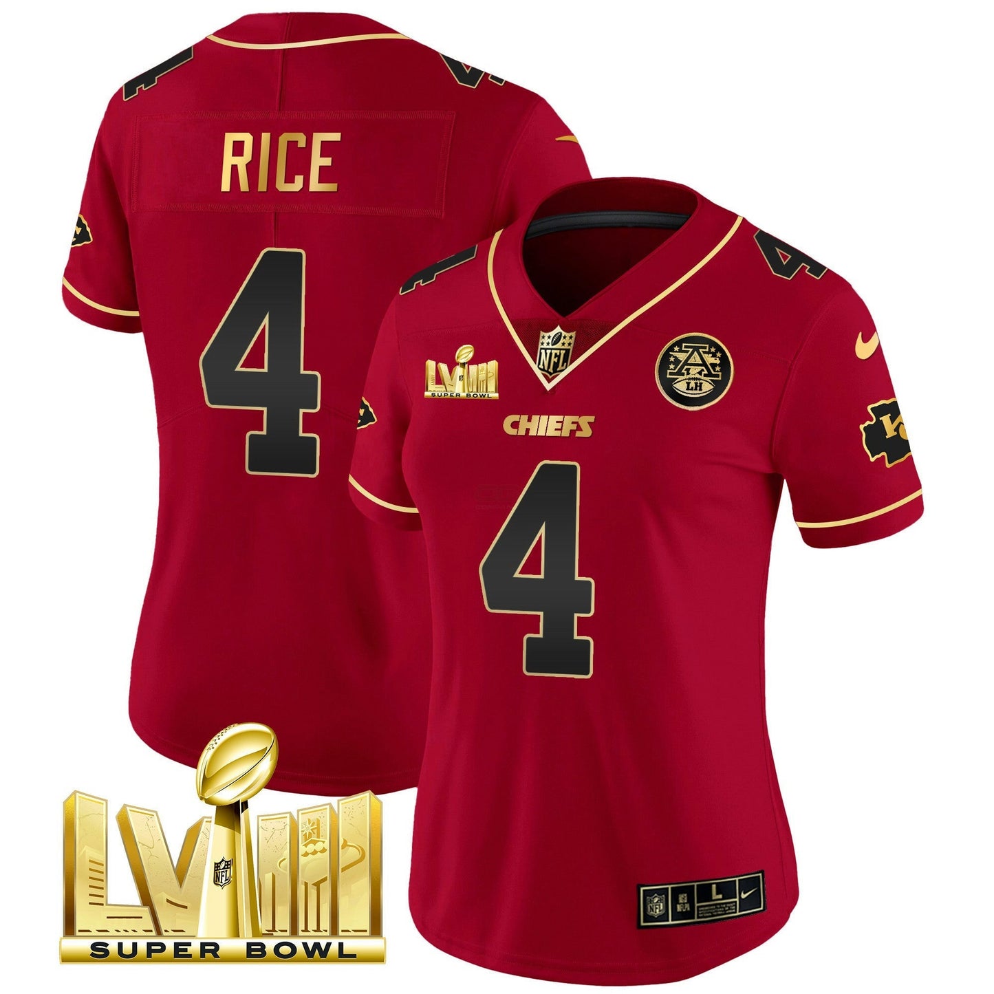Camisa NFL Women’s Super Bowl LVIII Dourada Patch Vapor Jersey V4