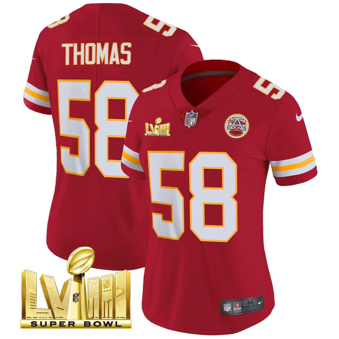 Camisa NFL Kansas City Chiefs Women’s Super Bowl LVIII Dourada Patch Vapor Jersey