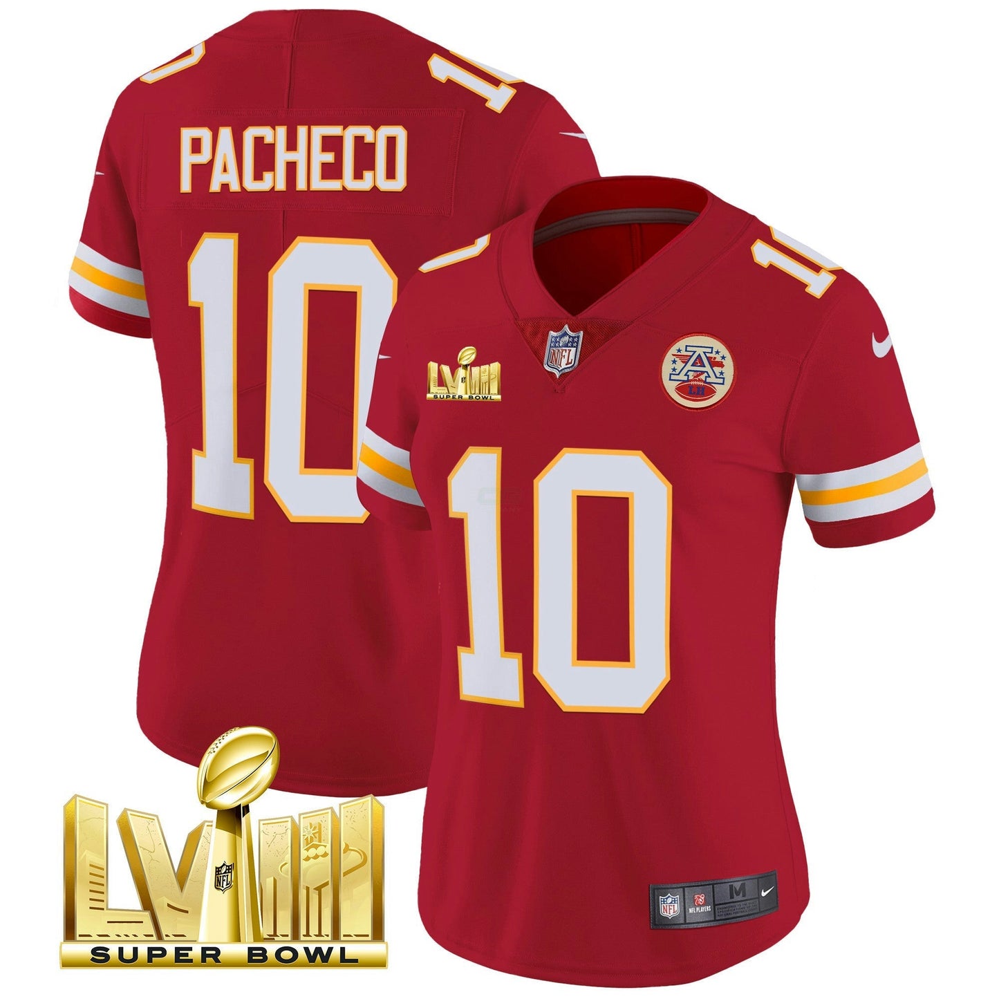 Camisa NFL Kansas City Chiefs Women’s Super Bowl LVIII Dourada Patch Vapor Jersey