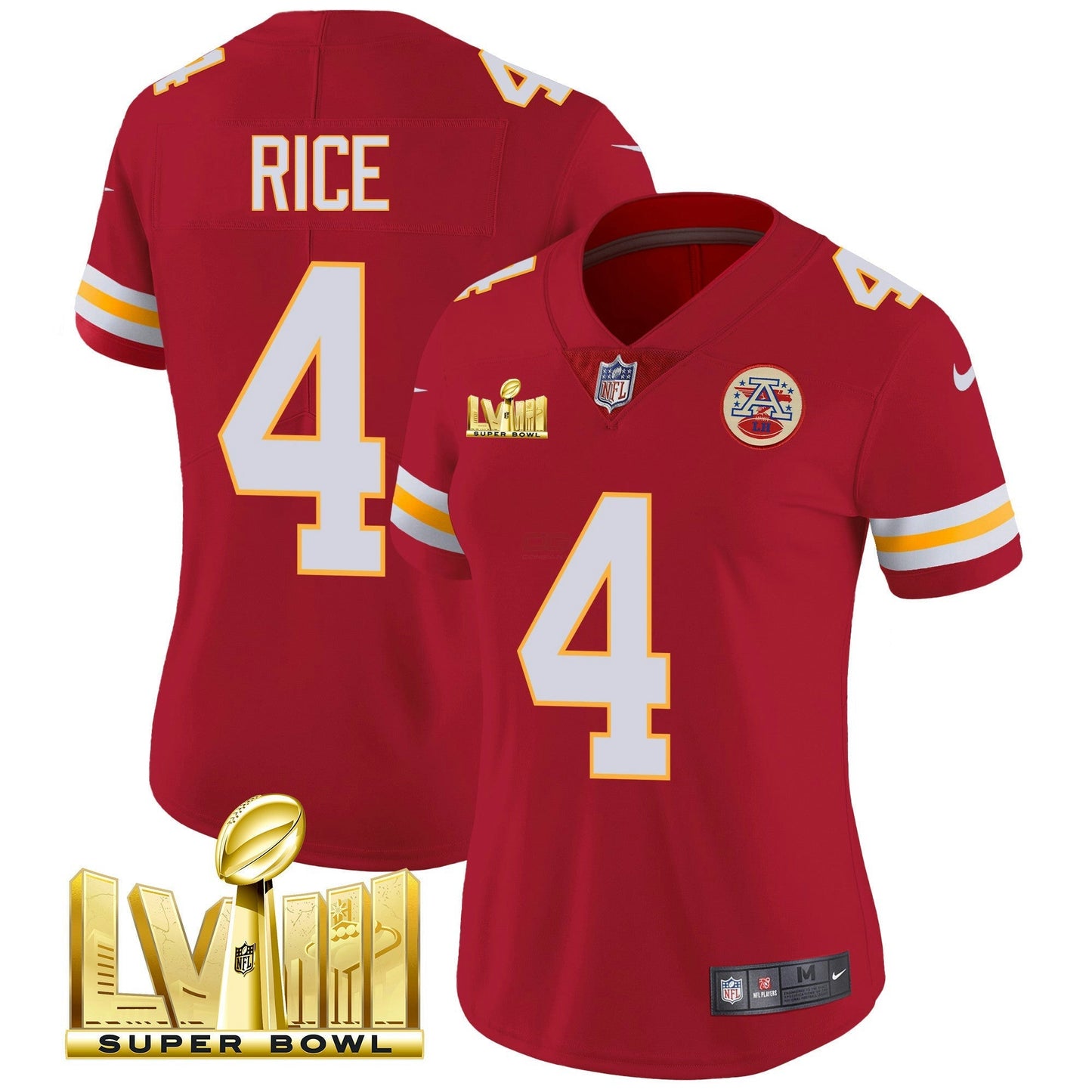 Camisa NFL Kansas City Chiefs Women’s Super Bowl LVIII Dourada Patch Vapor Jersey