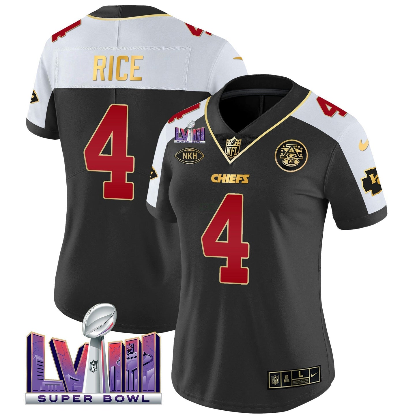 Camisa NFL Kansas City Chiefs Women’s Super Bowl LVIII Patch Vapor Jersey V2