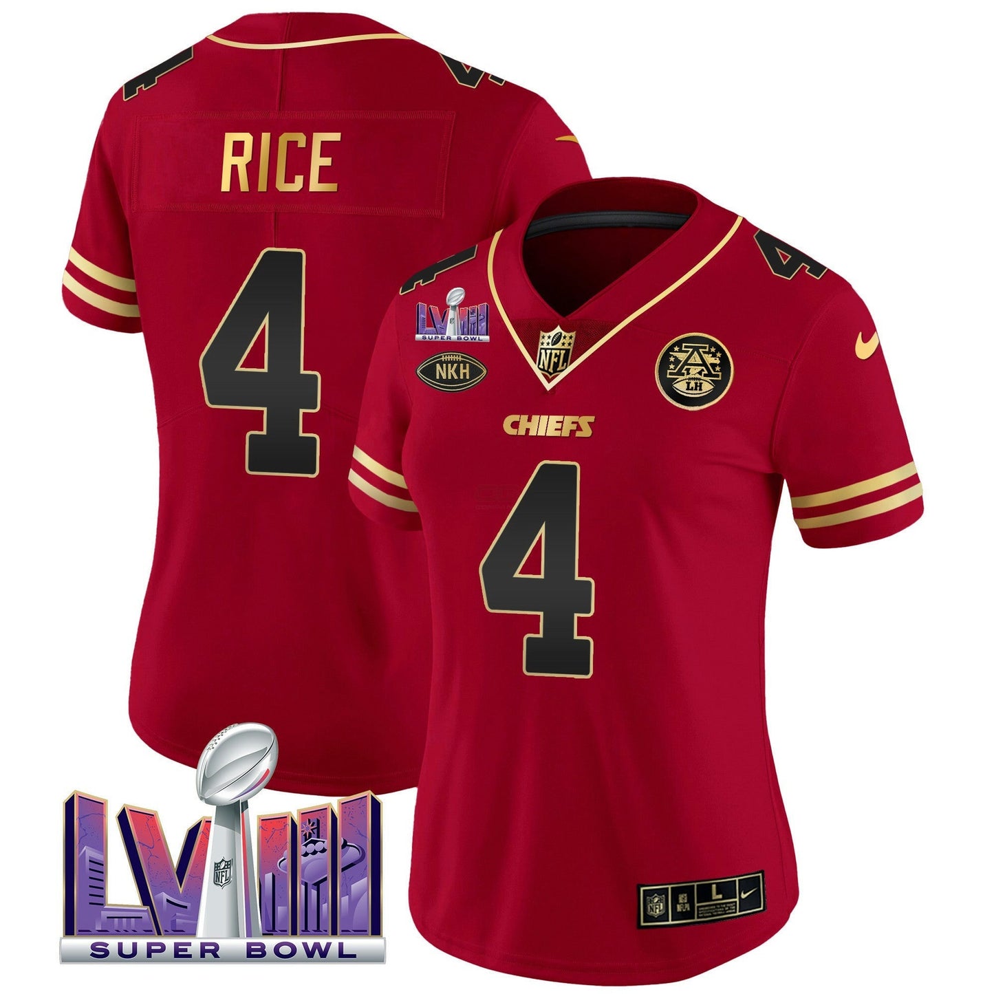 Camisa NFL Kansas City Chiefs Women’s Super Bowl LVIII Patch Vapor Jersey V2