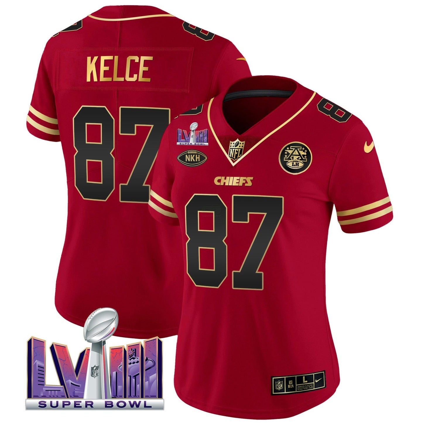 Camisa NFL Kansas City Chiefs Women’s Super Bowl LVIII Patch Vapor Jersey V2
