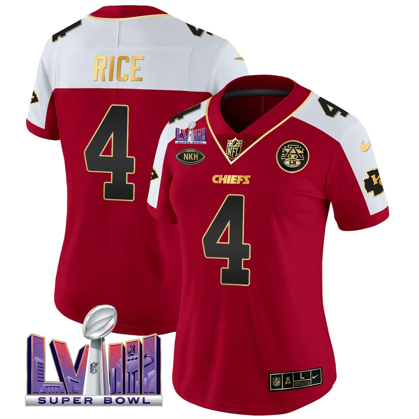 Camisa NFL Kansas City Chiefs Women’s Super Bowl LVIII Patch Vapor Jersey V2