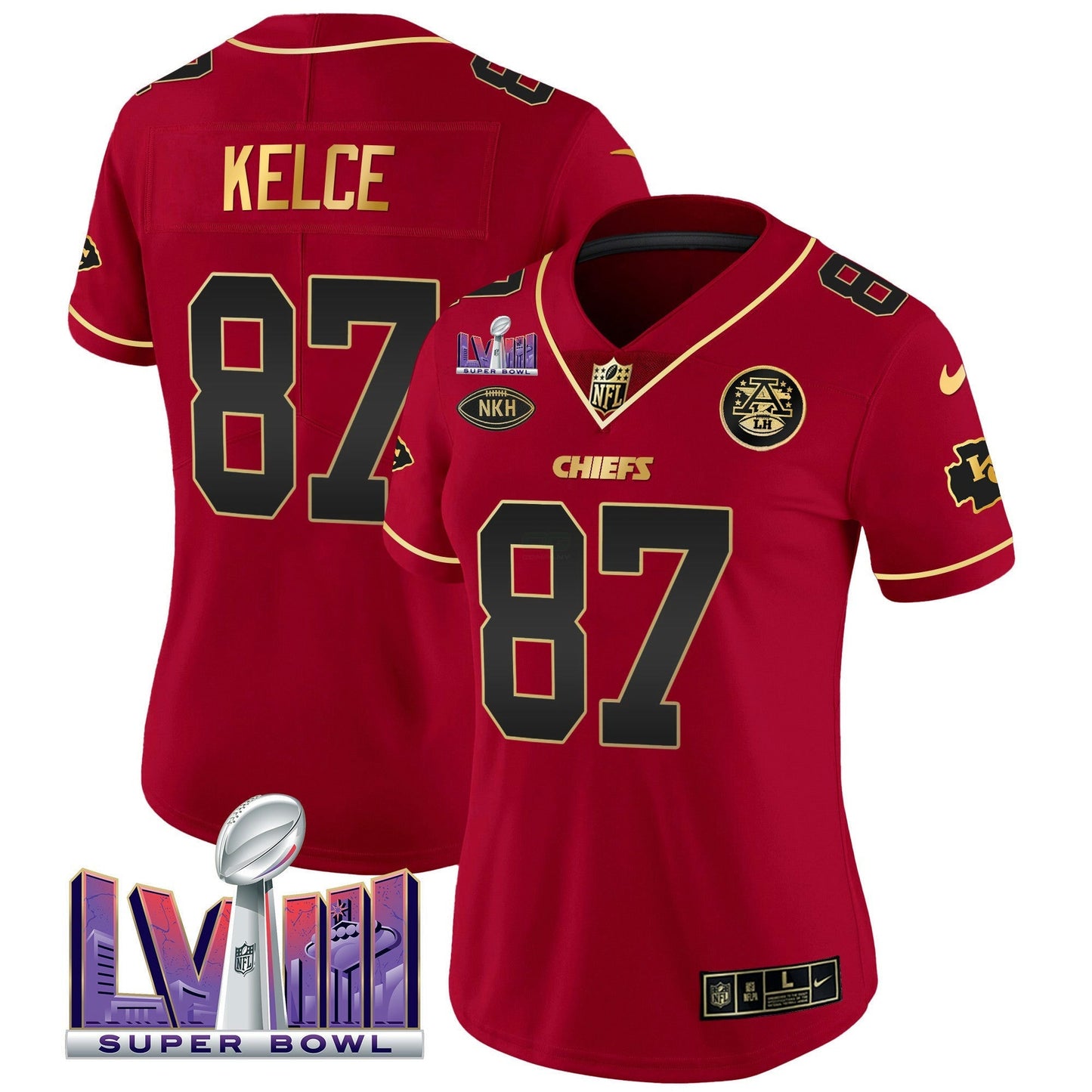 Camisa NFL Kansas City Chiefs Women’s Super Bowl LVIII Patch Vapor Jersey V2