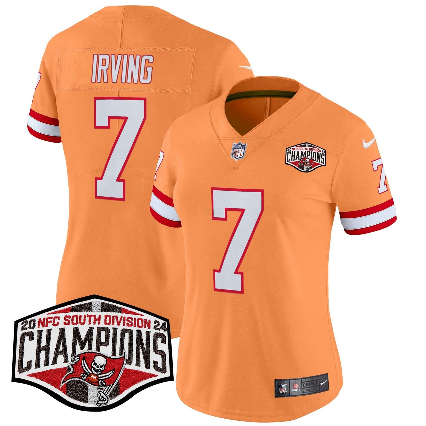 Camisa NFL Women’s Tampa Bay Creamsicle 2024 NFC South Division Champions Patch Vapor Limited Jersey