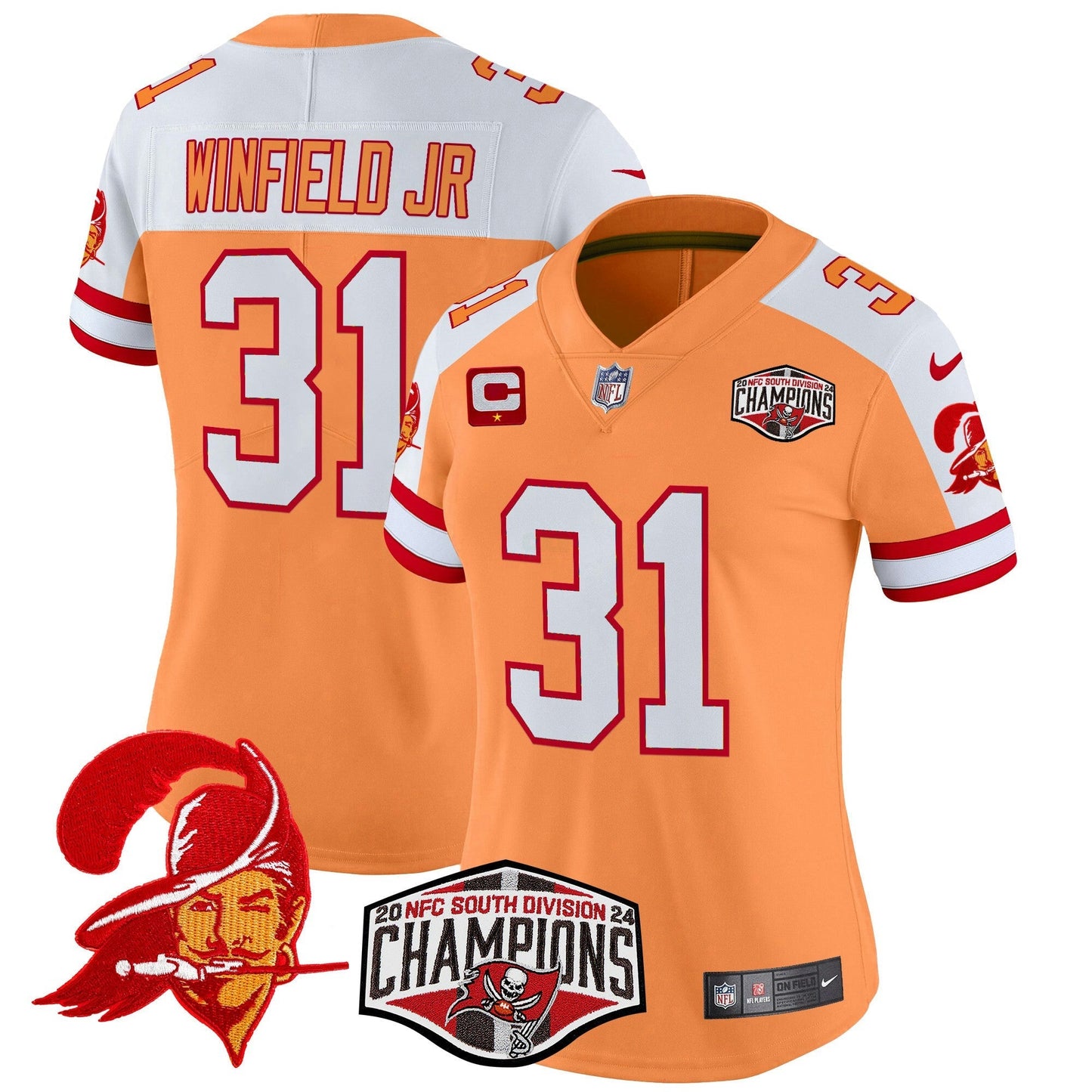 Camisa NFL Women’s Tampa Bay Creamsicle 2024 NFC South Division Champions Patch Vapor Limited Jersey