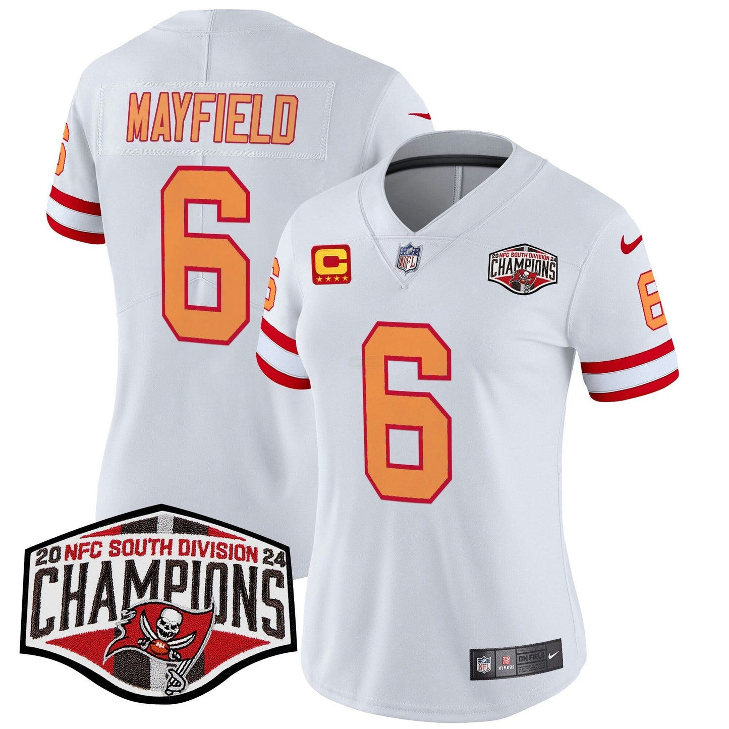 Camisa NFL Women’s Tampa Bay Creamsicle 2024 NFC South Division Champions Patch Vapor Limited Jersey