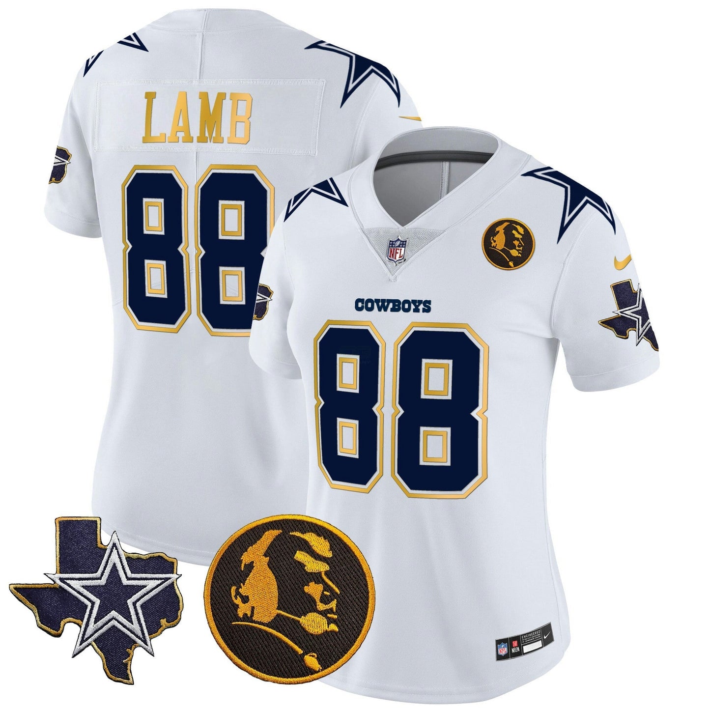 Camisa NFL Women’s Texas & John Madden Patch Dourada Trim Vapor Jersey