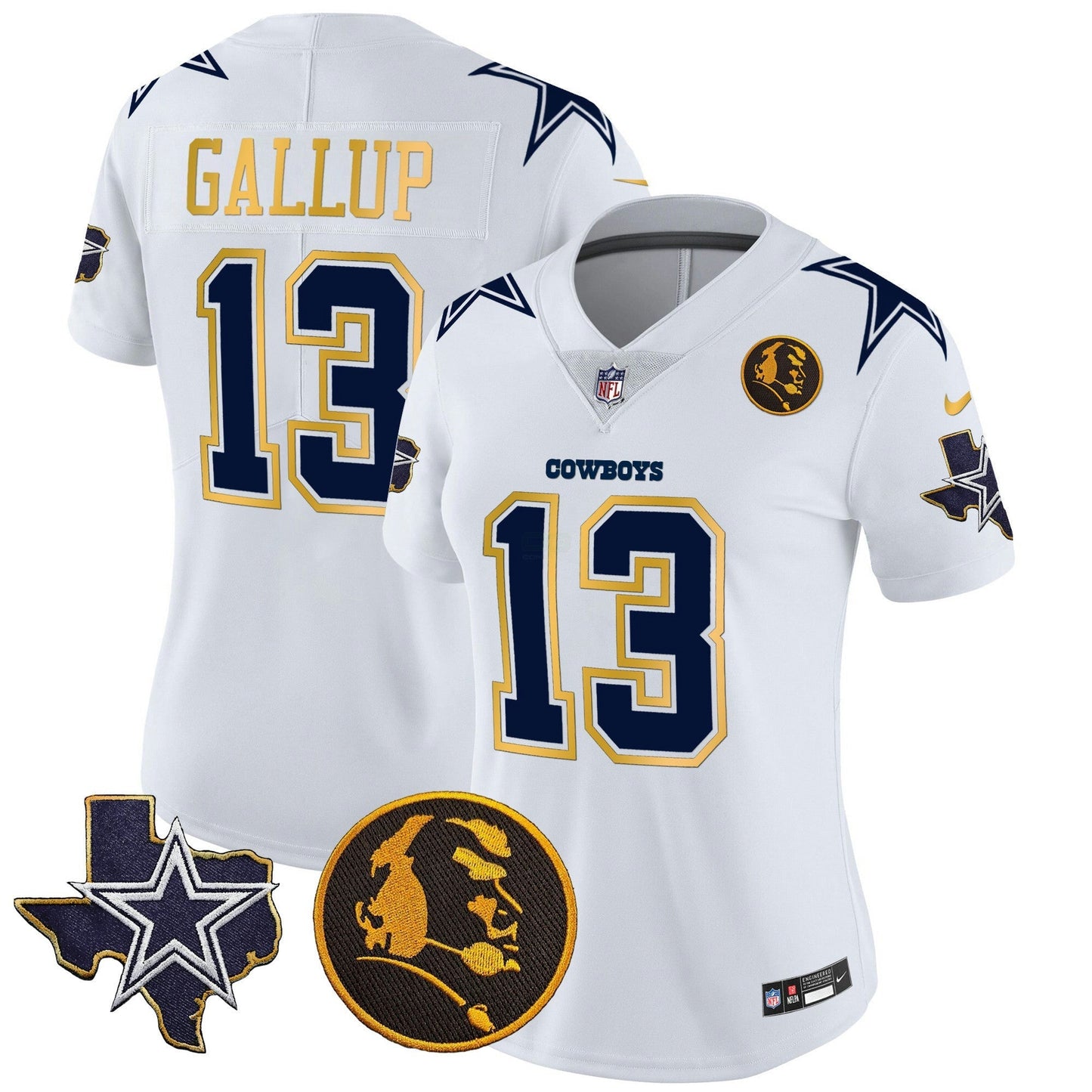 Camisa NFL Women’s Texas & John Madden Patch Dourada Trim Vapor Jersey