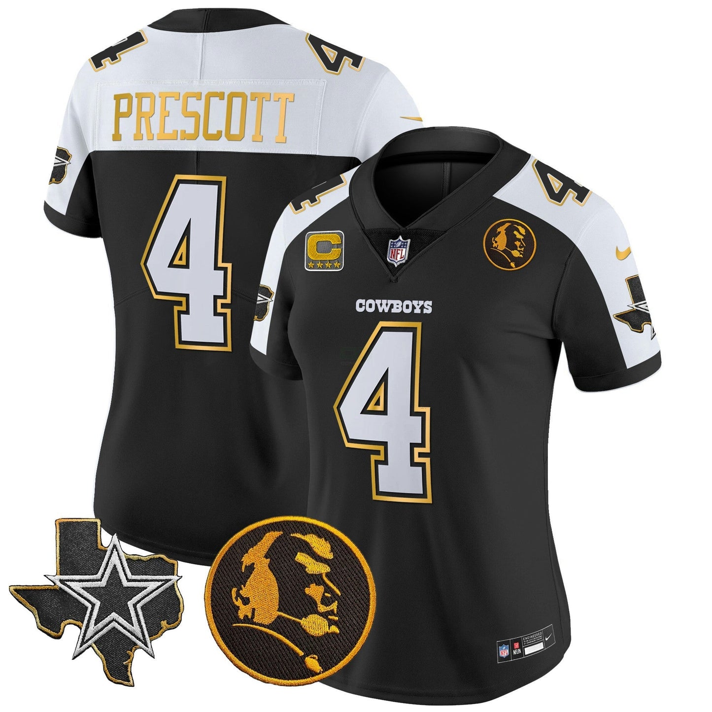 Camisa NFL Women’s Texas & John Madden Patch Dourada Trim Vapor Jersey