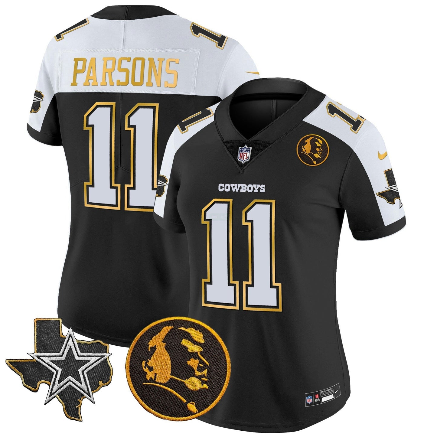 Camisa NFL Women’s Texas & John Madden Patch Dourada Trim Vapor Jersey