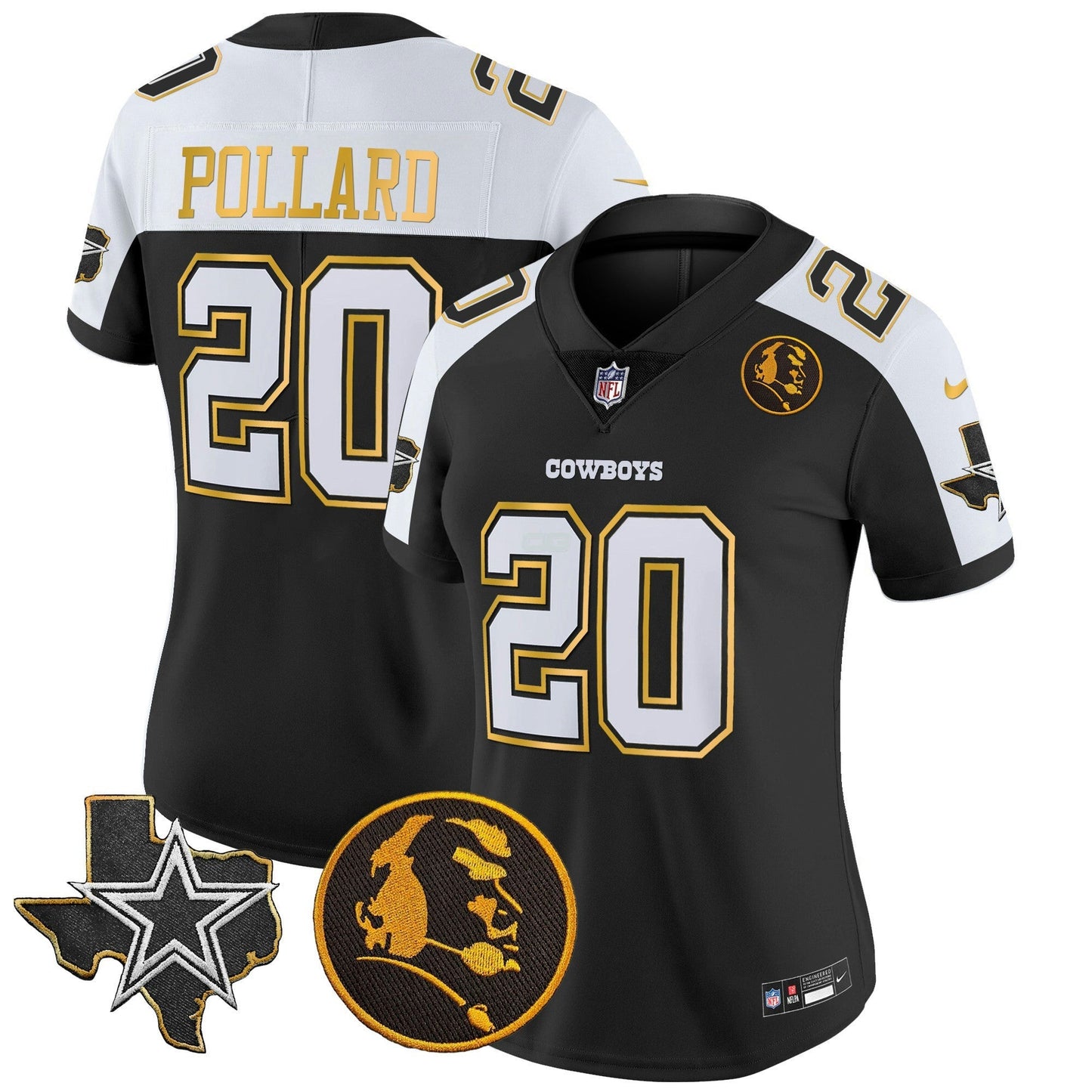 Camisa NFL Women’s Texas & John Madden Patch Dourada Trim Vapor Jersey