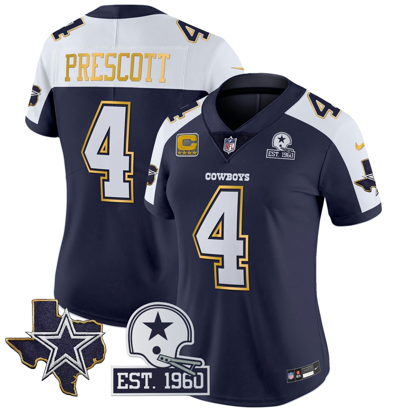 Camisa NFL Women’s Texas Patch Dourada Trim Vapor Jersey