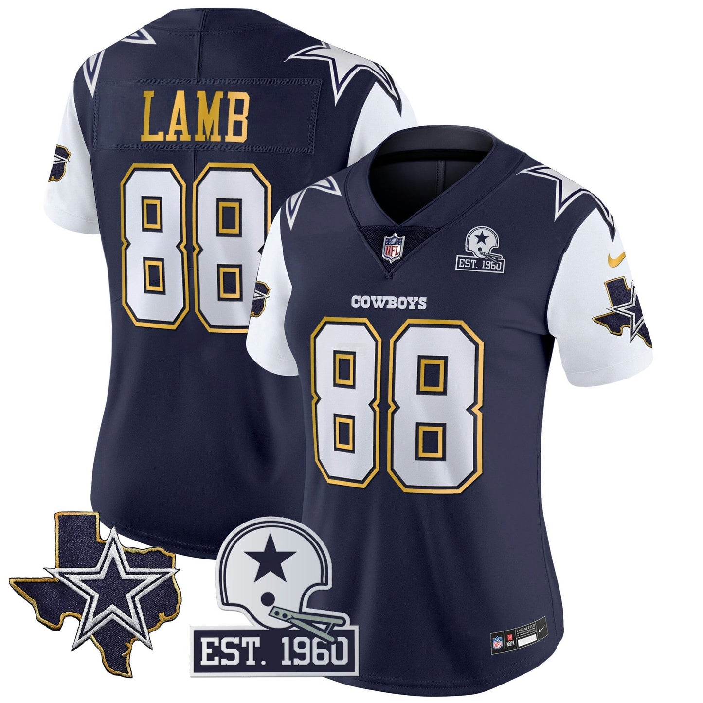 Camisa NFL Women’s Texas Patch Dourada Trim Vapor Jersey