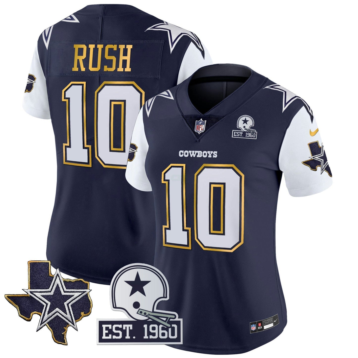 Camisa NFL Women’s Texas Patch Dourada Trim Vapor Jersey