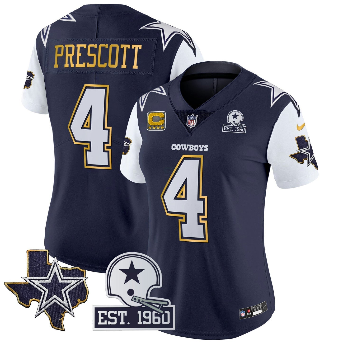 Camisa NFL Women’s Texas Patch Dourada Trim Vapor Jersey