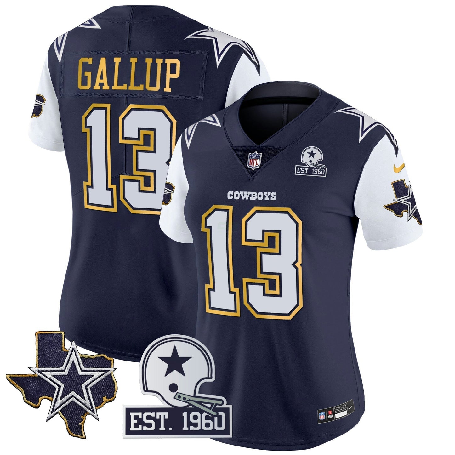 Camisa NFL Women’s Texas Patch Dourada Trim Vapor Jersey