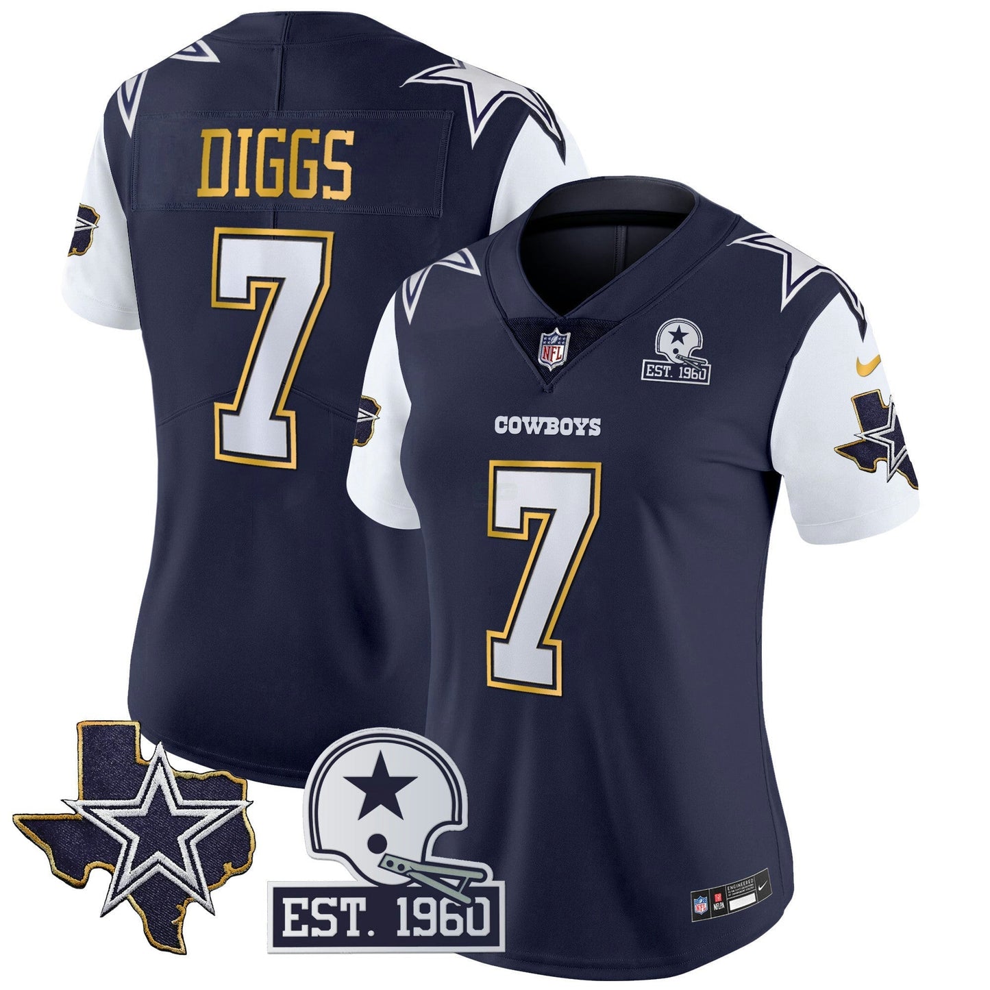 Camisa NFL Women’s Texas Patch Dourada Trim Vapor Jersey