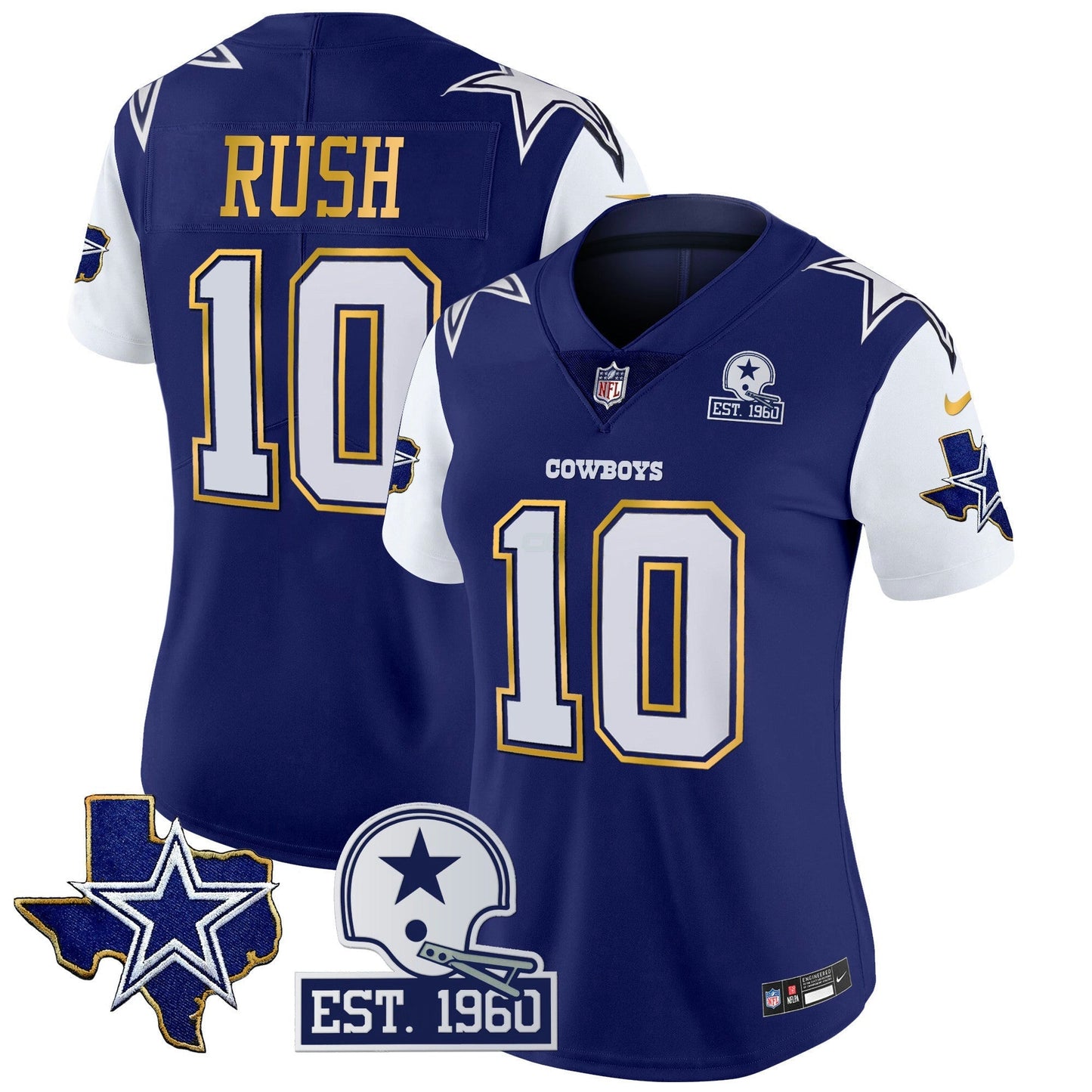 Camisa NFL Women’s Texas Patch Dourada Trim Vapor Jersey