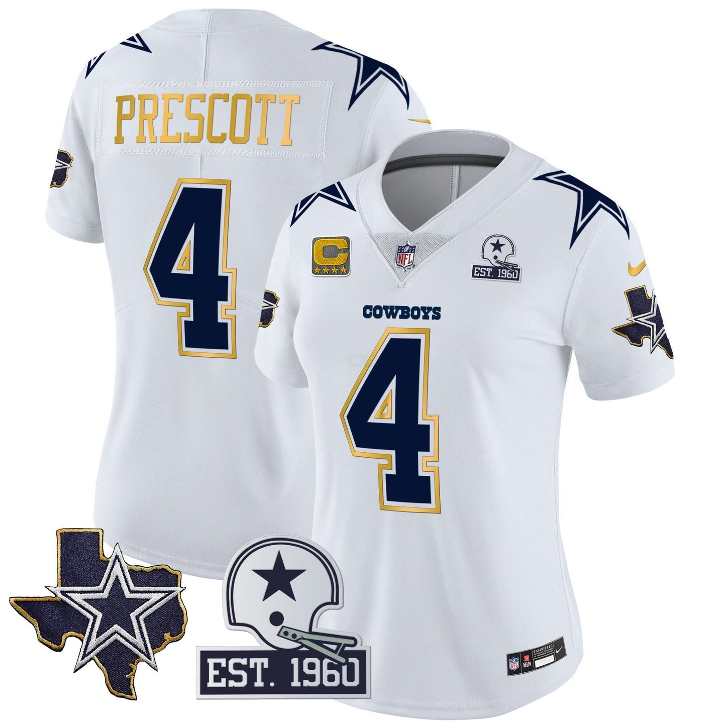 Camisa NFL Women’s Texas Patch Dourada Trim Vapor Jersey