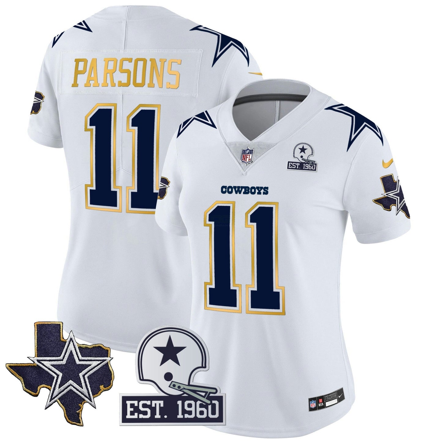 Camisa NFL Women’s Texas Patch Dourada Trim Vapor Jersey