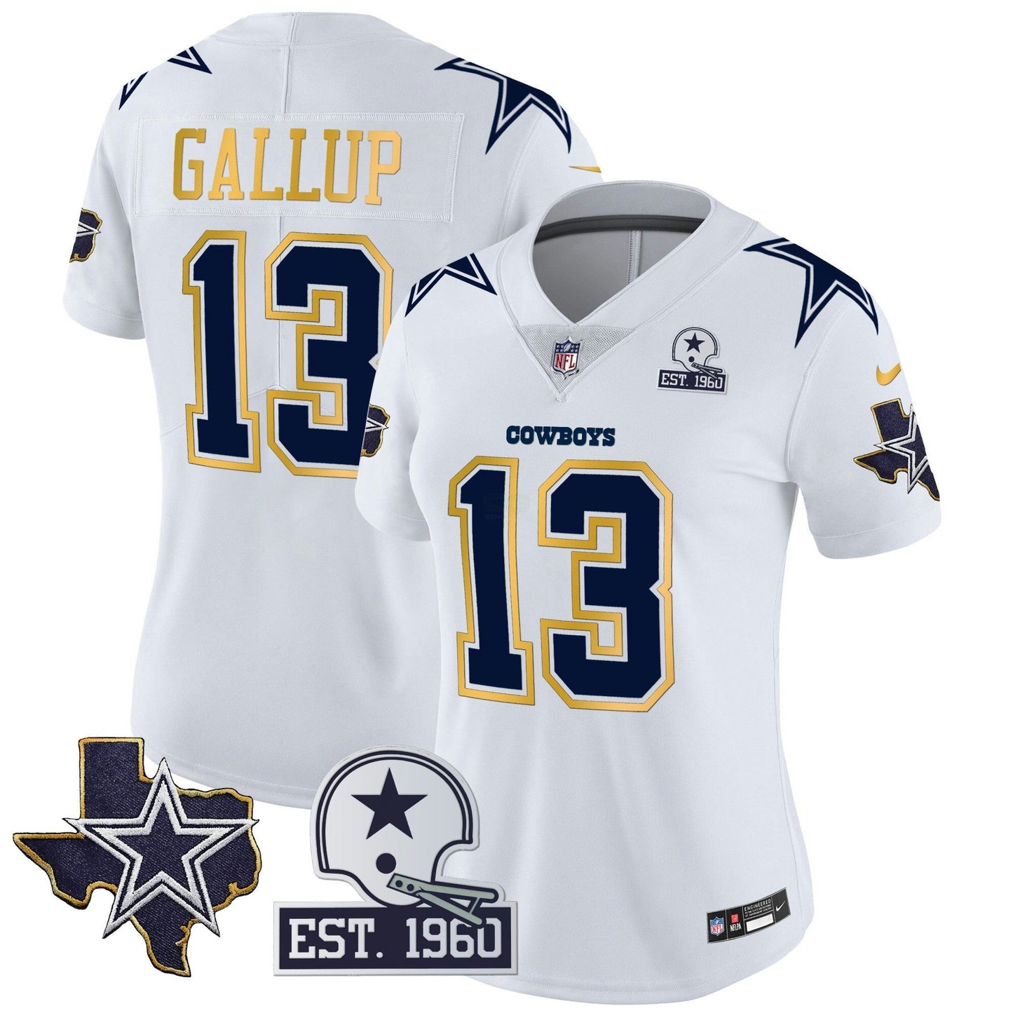 Camisa NFL Women’s Texas Patch Dourada Trim Vapor Jersey