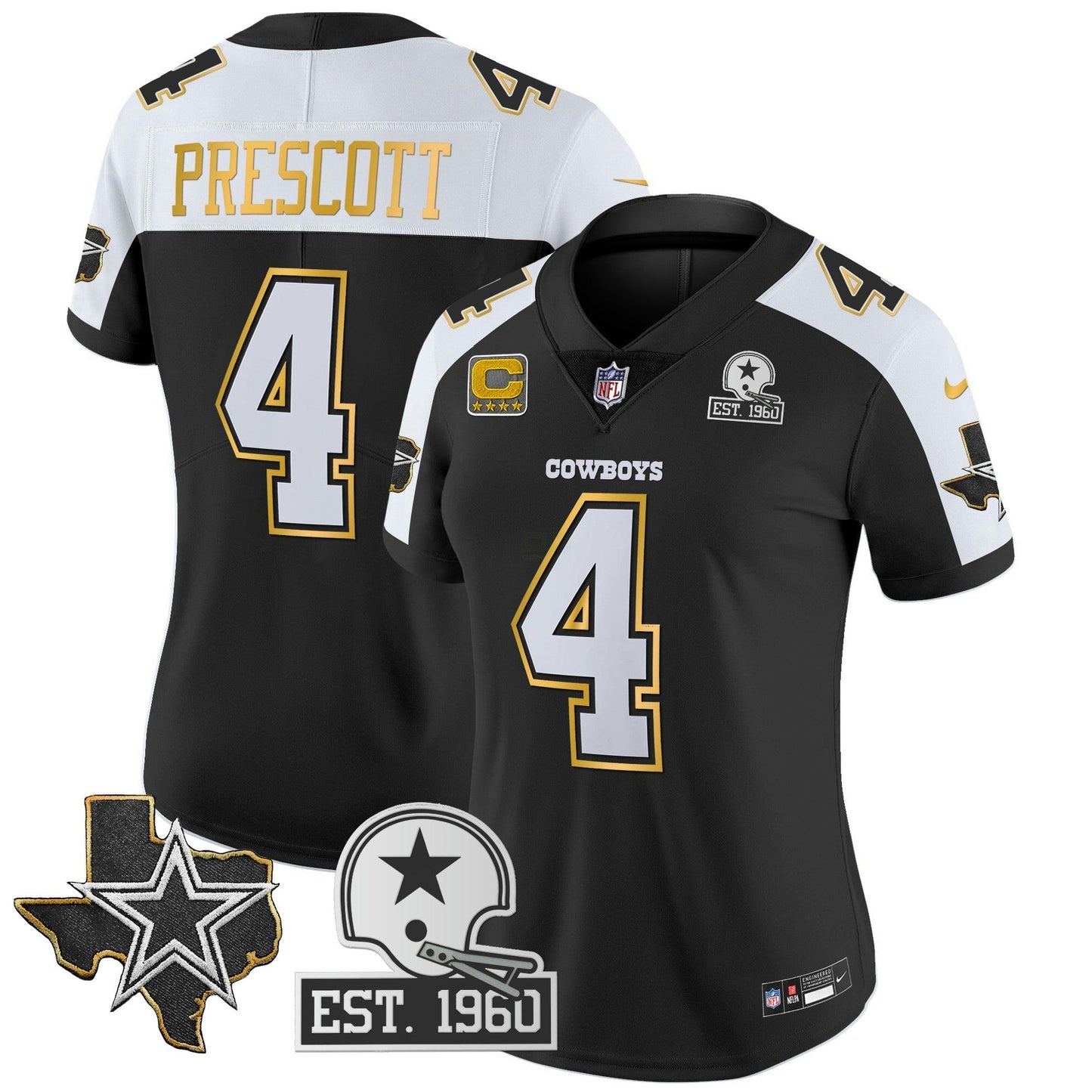 Camisa NFL Women’s Texas Patch Dourada Trim Vapor Jersey