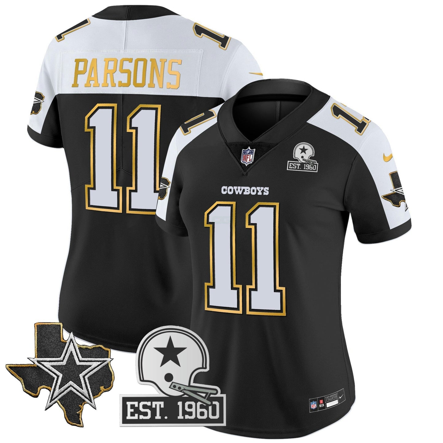 Camisa NFL Women’s Texas Patch Dourada Trim Vapor Jersey