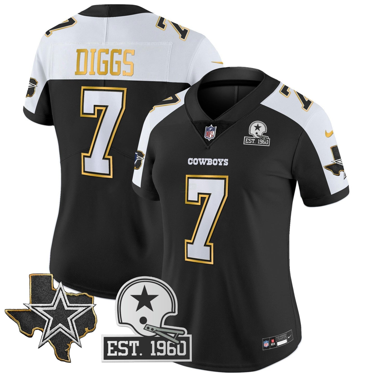 Camisa NFL Women’s Texas Patch Dourada Trim Vapor Jersey