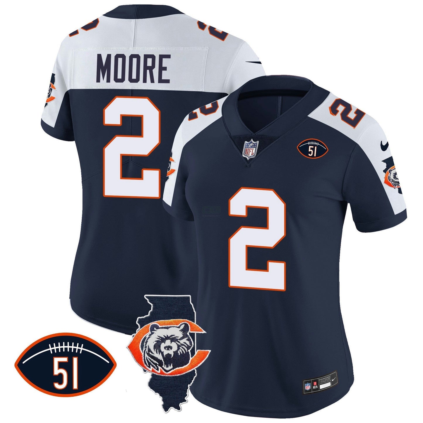 Camisa NFL Women’s Throwback Illinois Patch Vapor Jersey