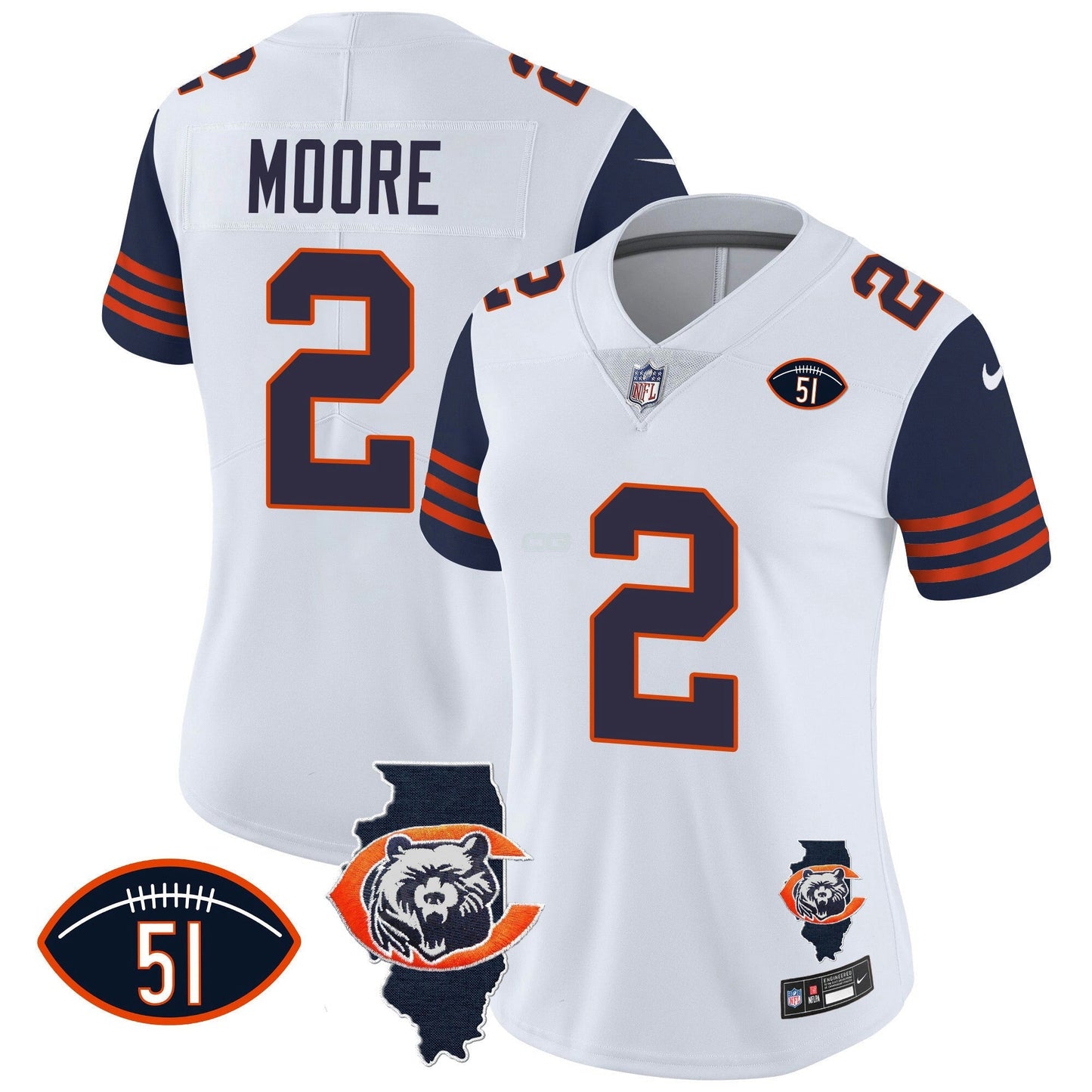 Camisa NFL Women’s Throwback Illinois Patch Vapor Jersey