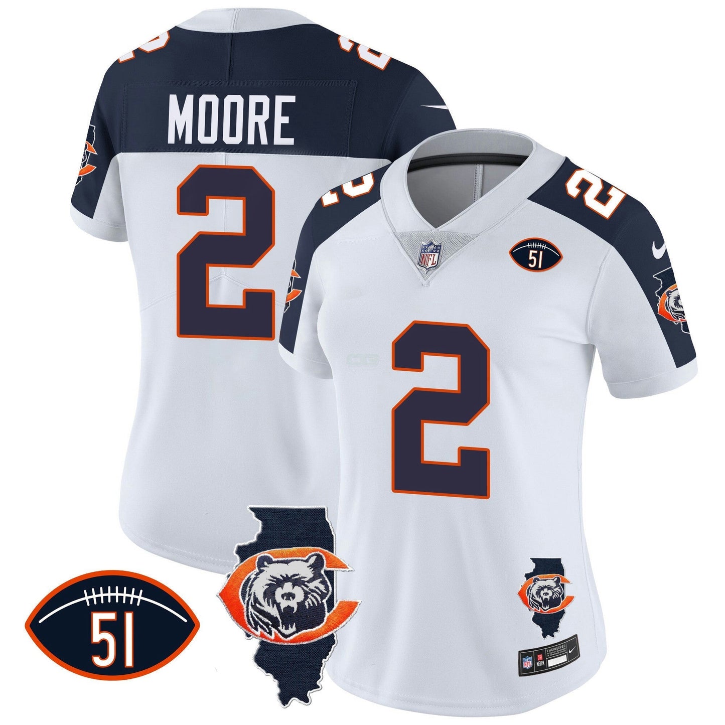 Camisa NFL Women’s Throwback Illinois Patch Vapor Jersey