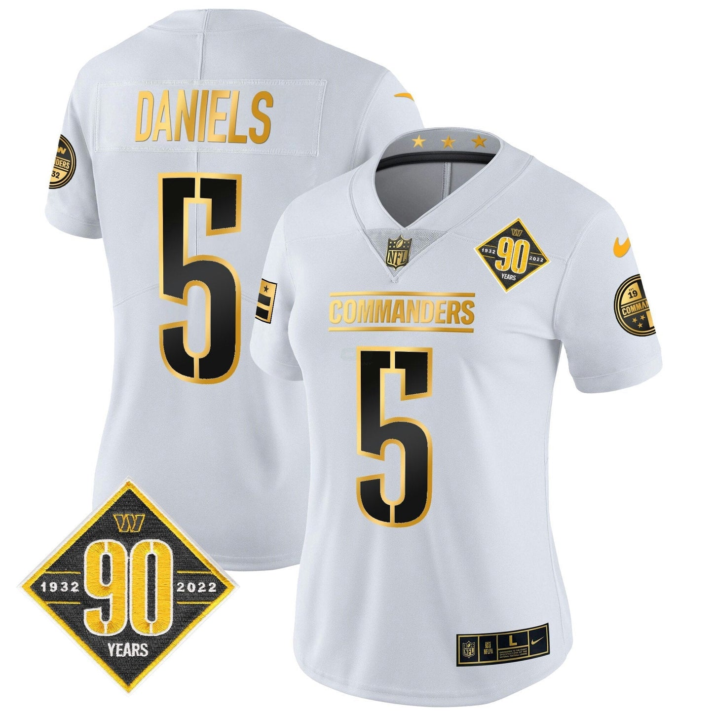 Camisa NFL Women’s Washington 90th Anniversary Patch Dourada Vapor Limited Jersey