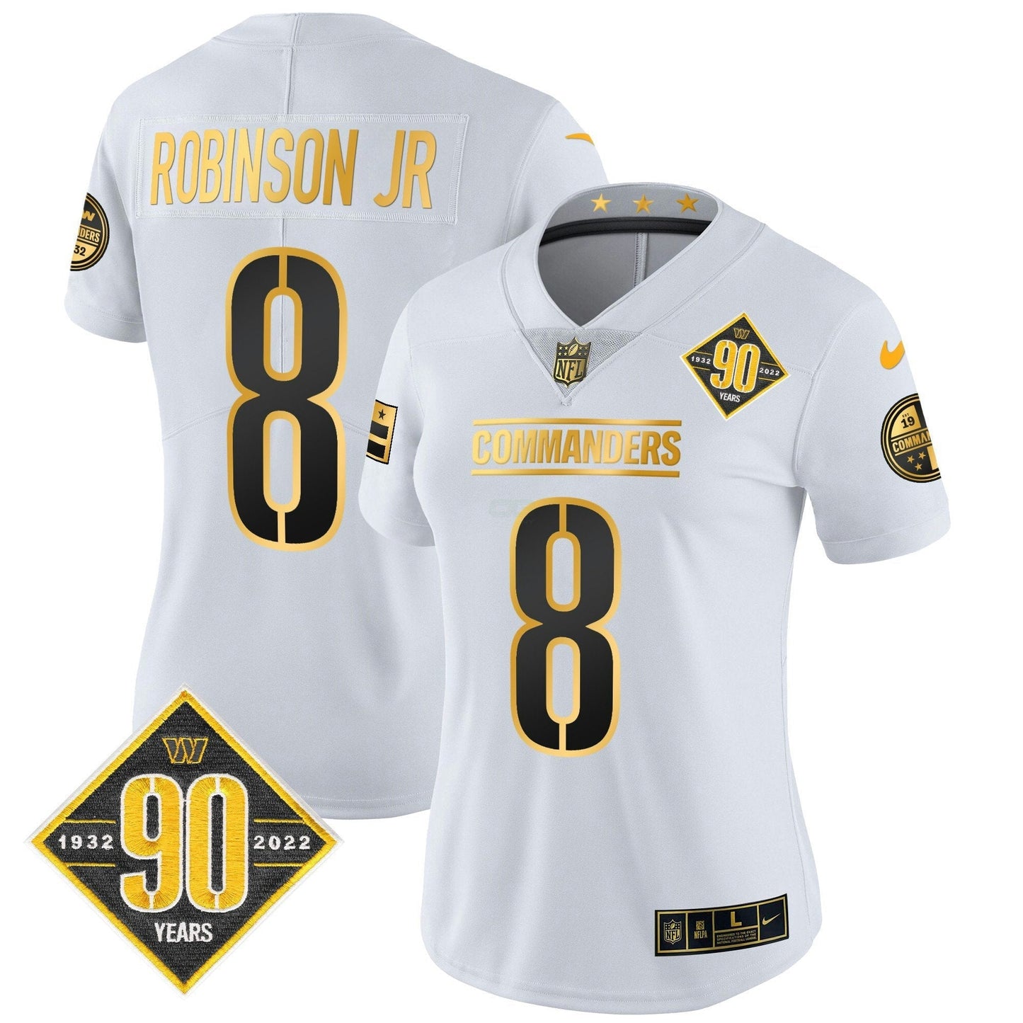 Camisa NFL Women’s Washington 90th Anniversary Patch Dourada Vapor Limited Jersey