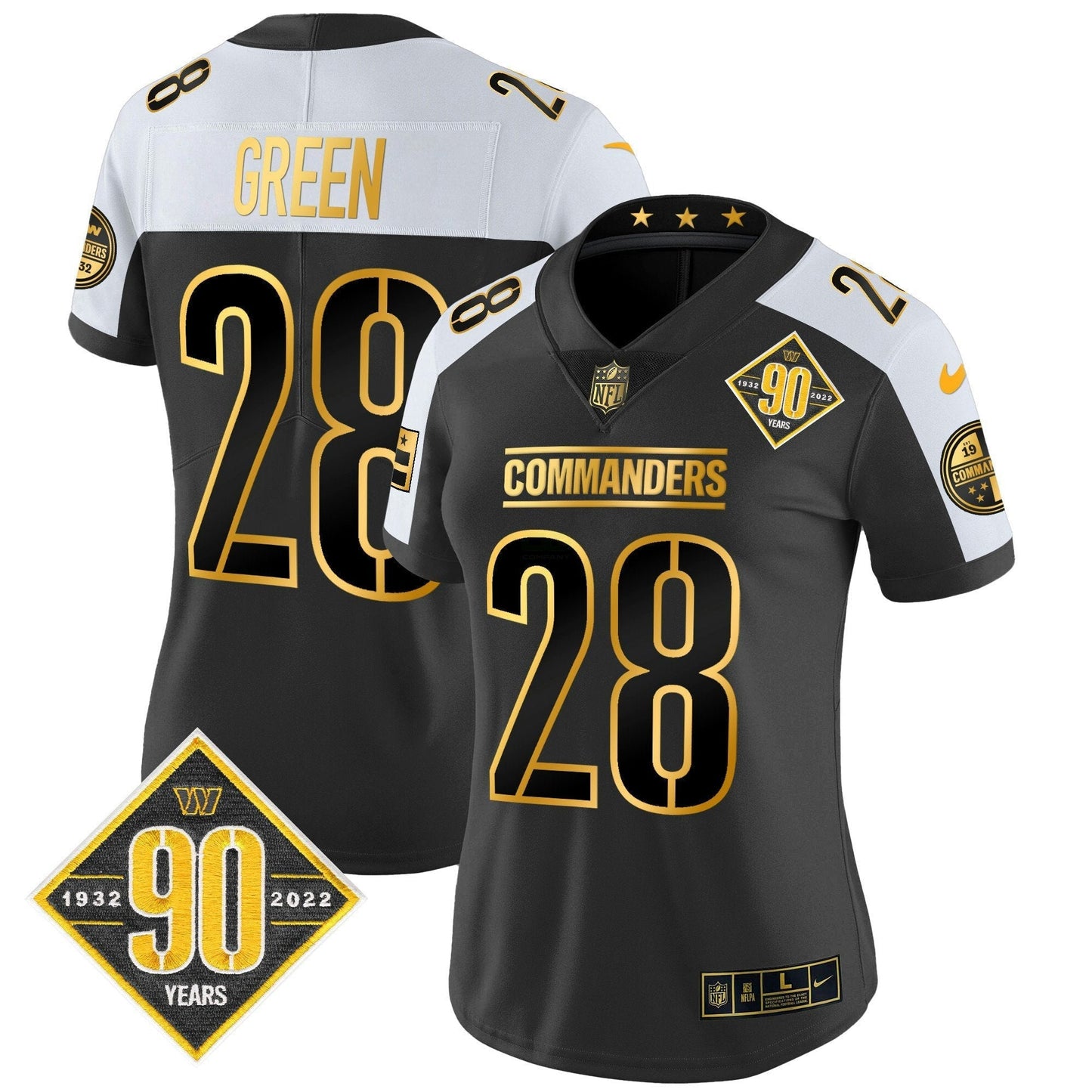 Camisa NFL Women’s Washington 90th Anniversary Patch Dourada Vapor Limited Jersey