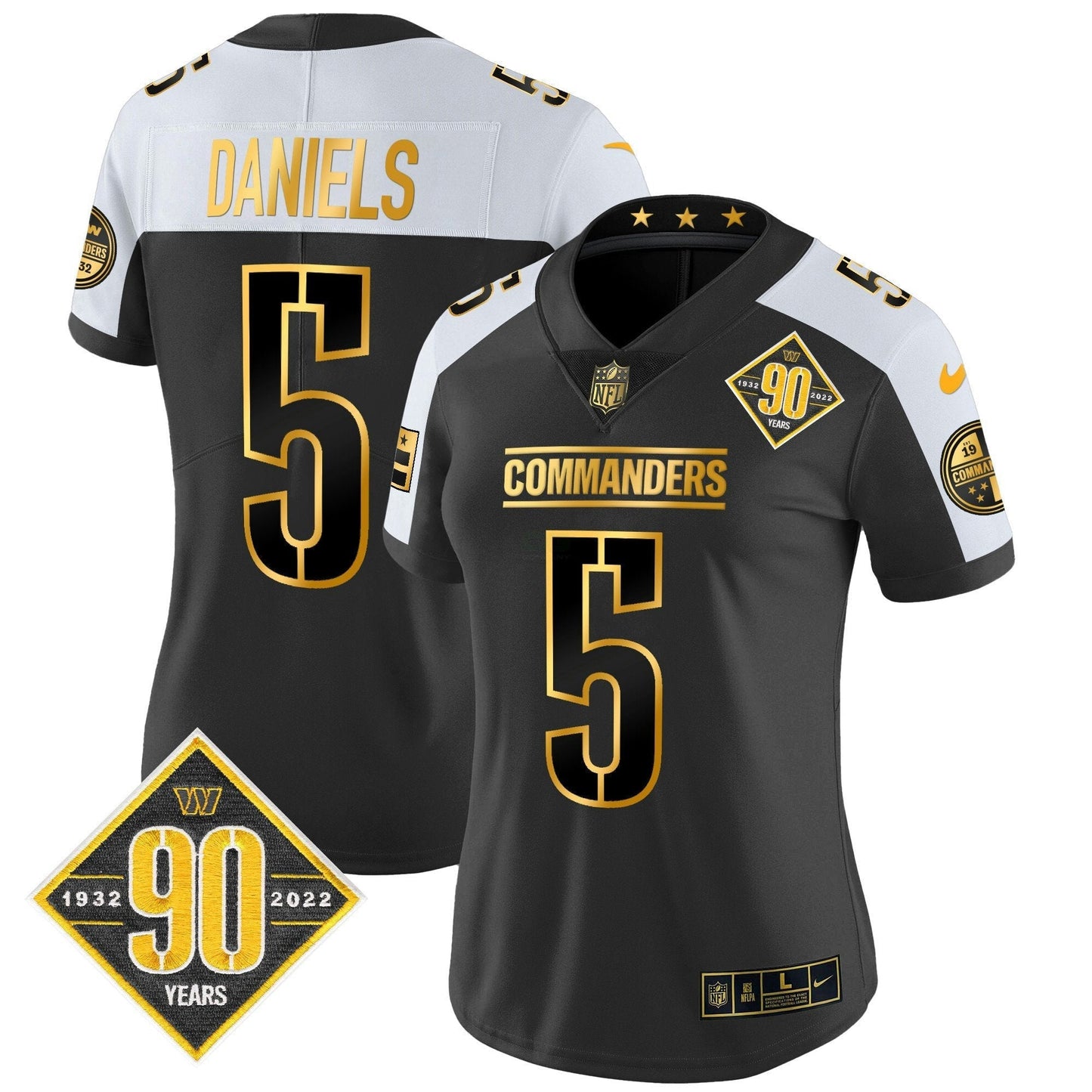 Camisa NFL Women’s Washington 90th Anniversary Patch Dourada Vapor Limited Jersey