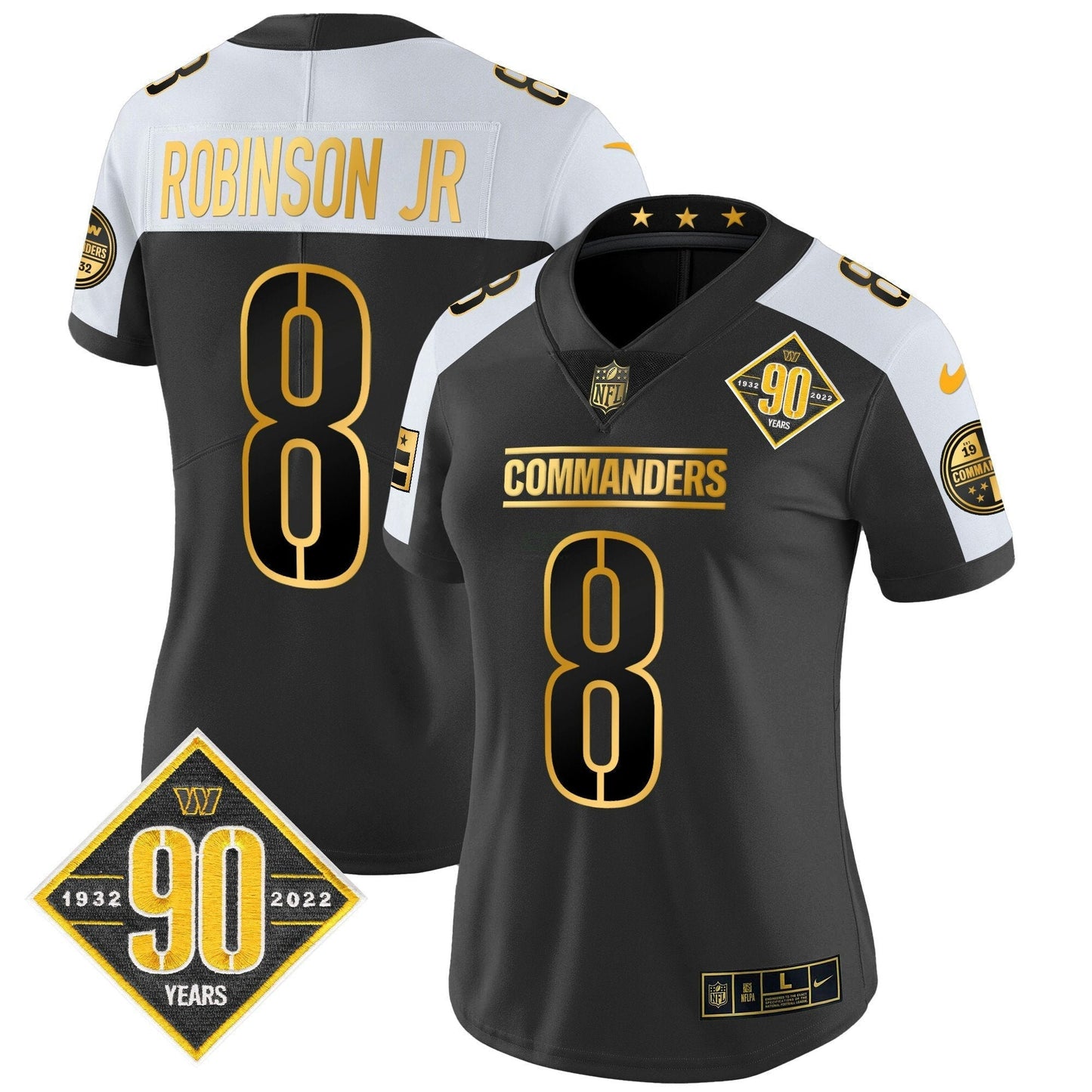 Camisa NFL Women’s Washington 90th Anniversary Patch Dourada Vapor Limited Jersey