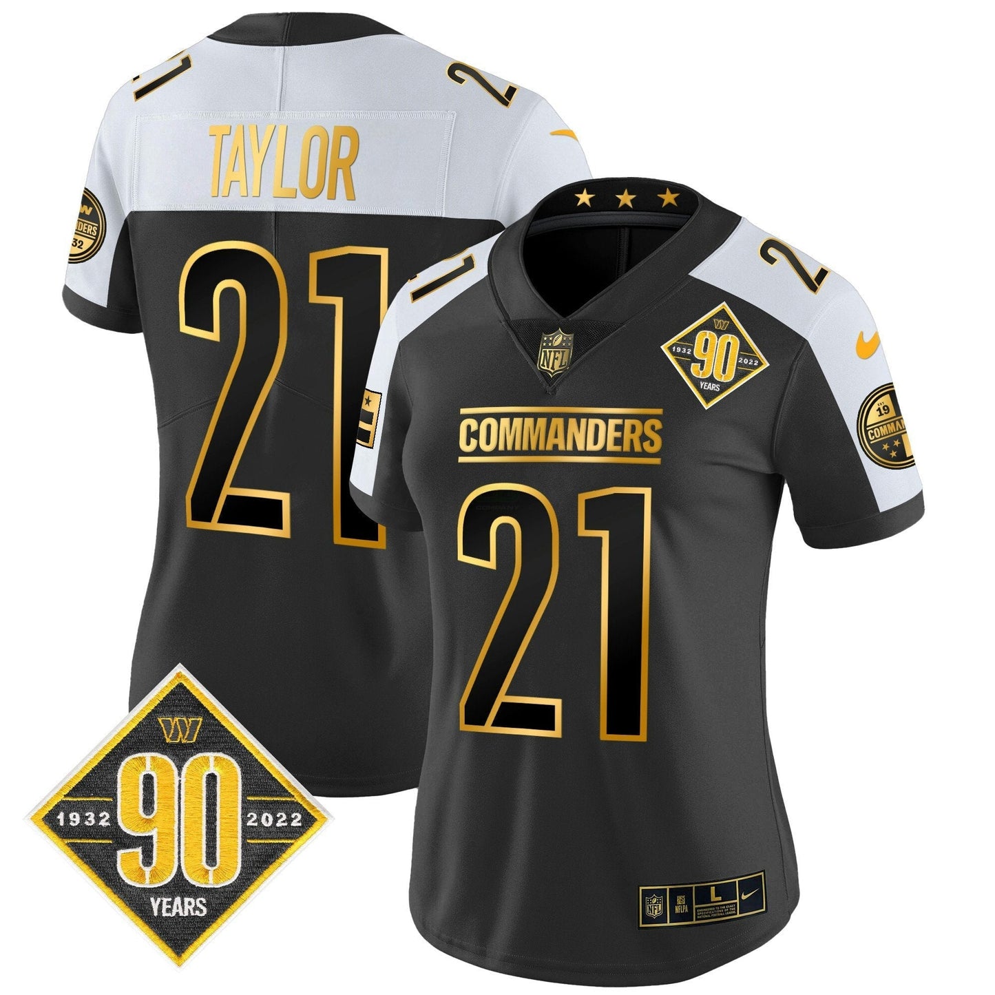 Camisa NFL Women’s Washington 90th Anniversary Patch Dourada Vapor Limited Jersey