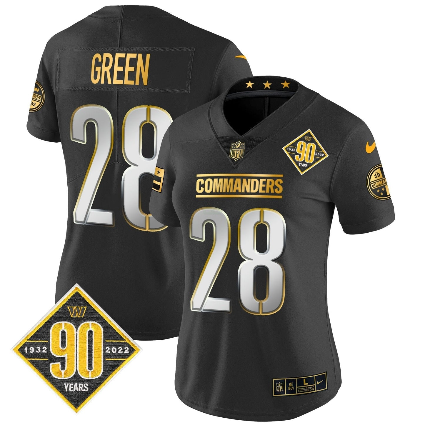 Camisa NFL Women’s Washington 90th Anniversary Patch Dourada Vapor Limited Jersey
