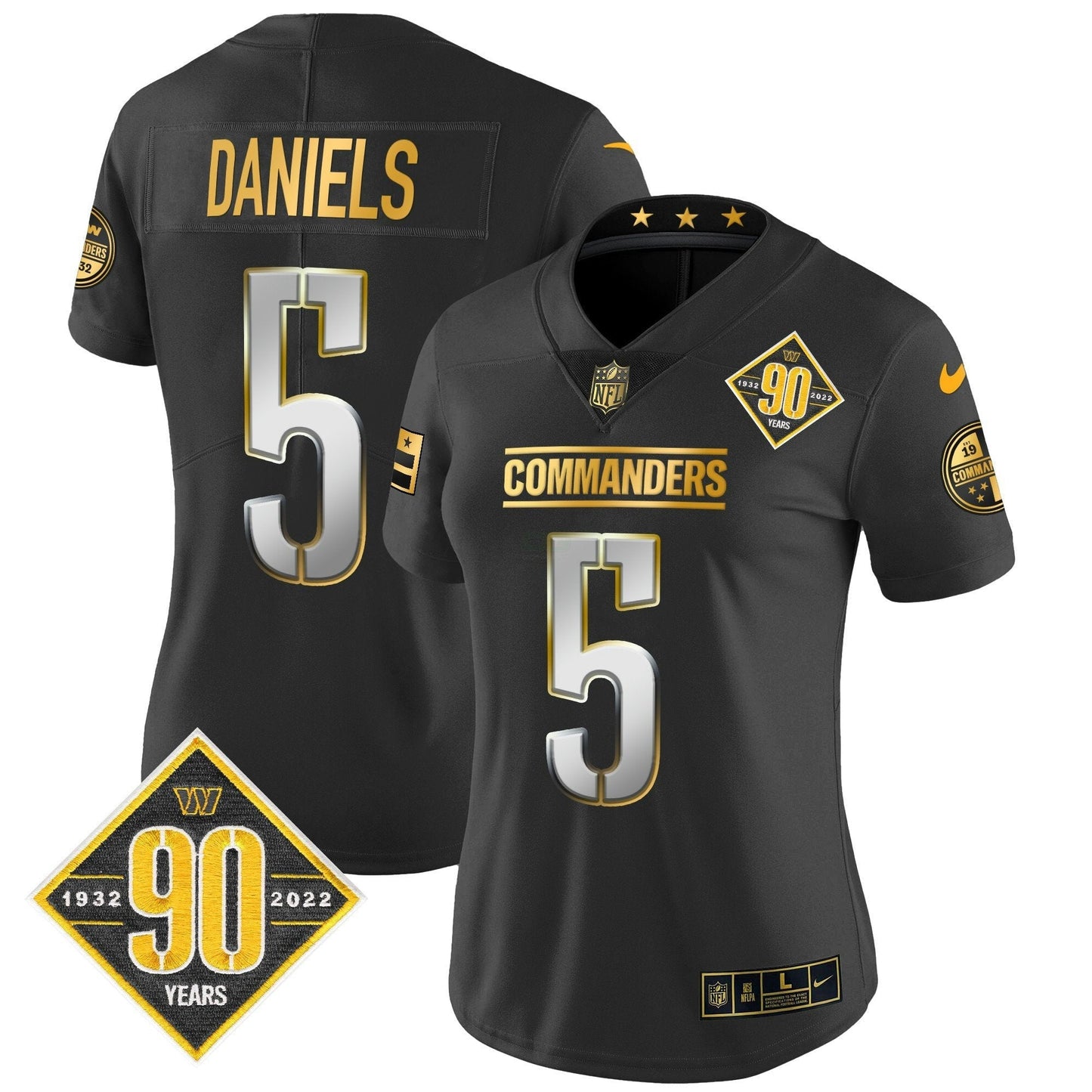Camisa NFL Women’s Washington 90th Anniversary Patch Dourada Vapor Limited Jersey