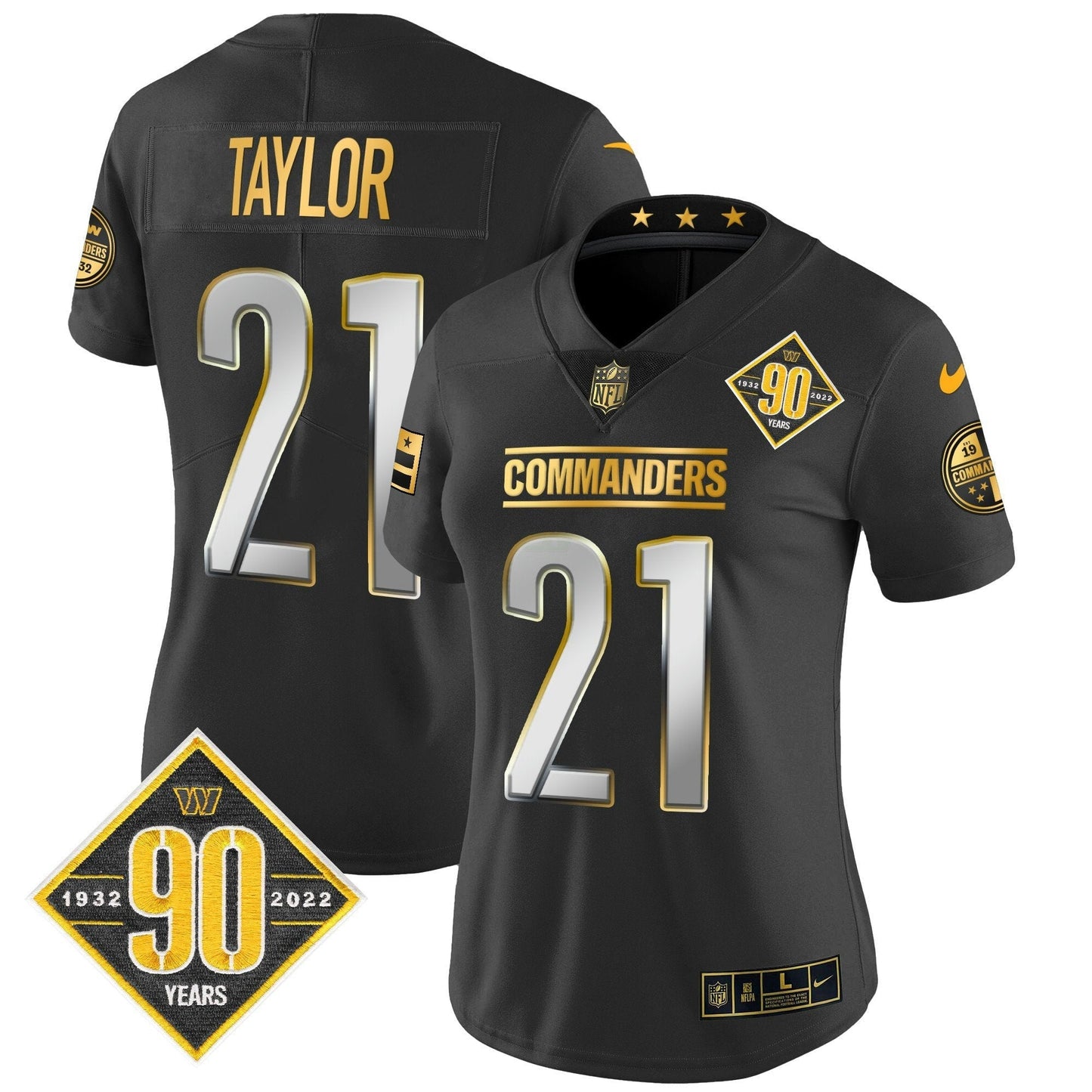 Camisa NFL Women’s Washington 90th Anniversary Patch Dourada Vapor Limited Jersey
