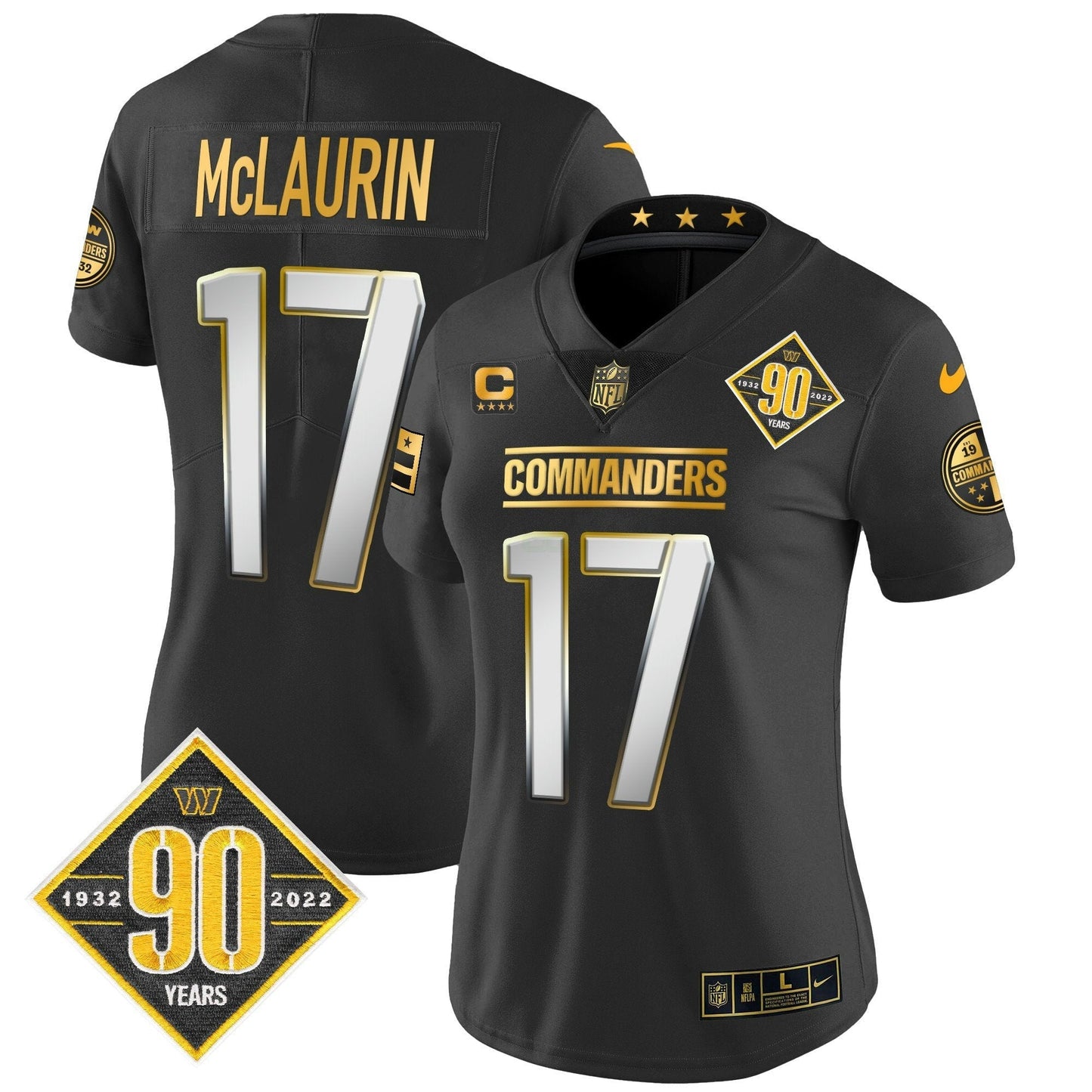 Camisa NFL Women’s Washington 90th Anniversary Patch Dourada Vapor Limited Jersey