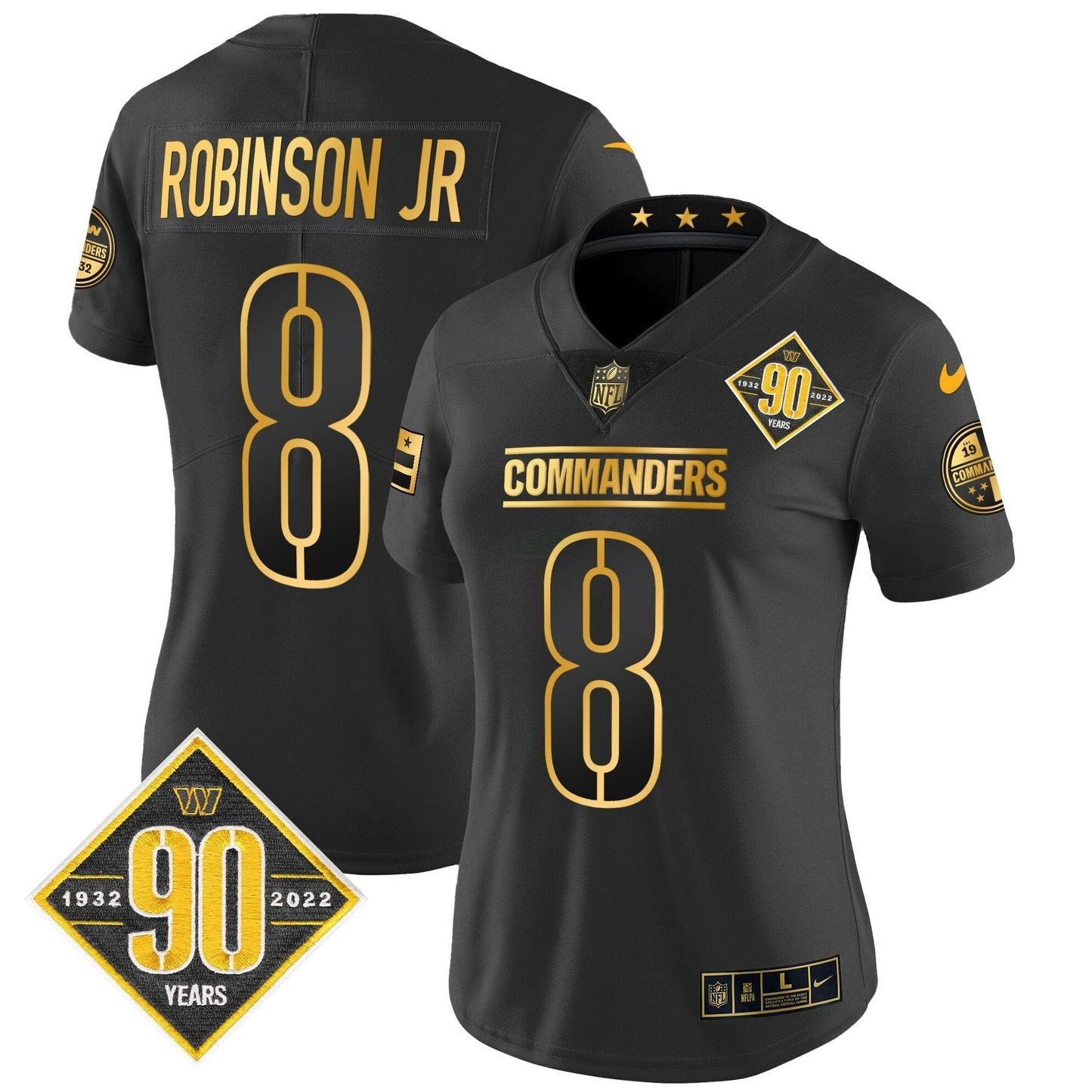 Camisa NFL Women’s Washington 90th Anniversary Patch Dourada Vapor Limited Jersey
