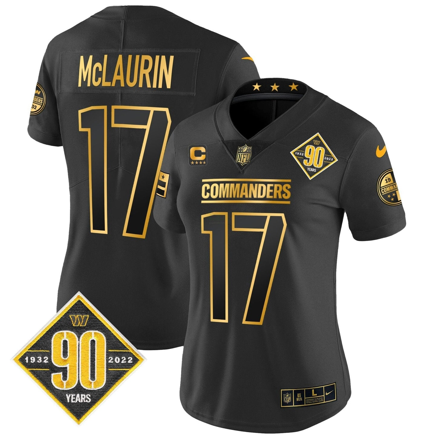 Camisa NFL Women’s Washington 90th Anniversary Patch Dourada Vapor Limited Jersey