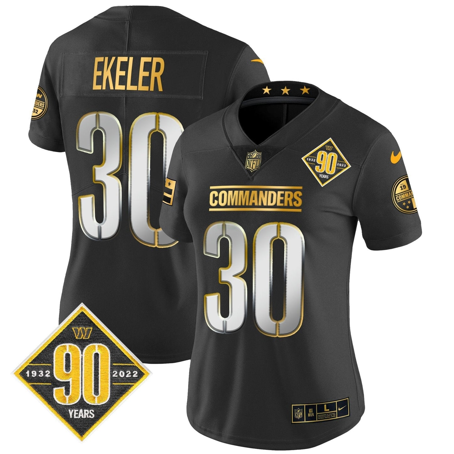 Camisa NFL Women’s Washington 90th Anniversary Patch Dourada Vapor Limited Jersey